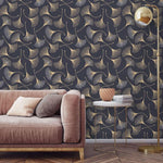 Gold Botanical Elegant Gingko Leaf Accent Wallpaper