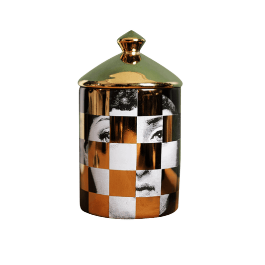 Gold Checker Lina Cavalieri Ceramic Aromatherapy Candle Jar with Lid - MAIA HOMES