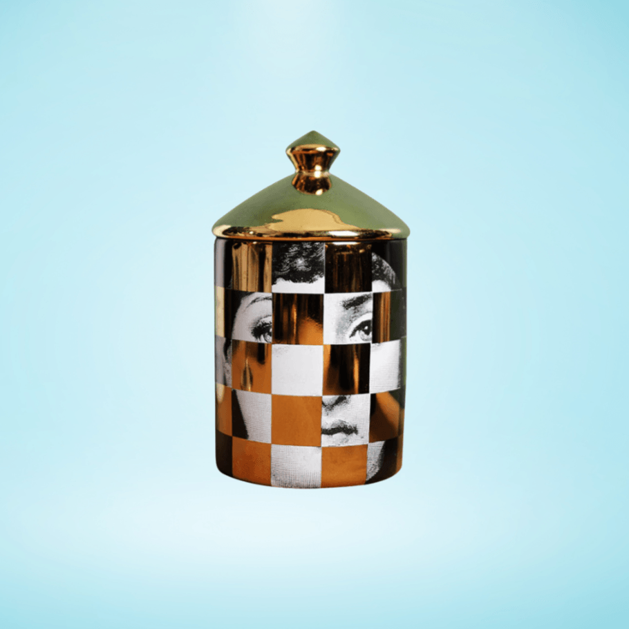 Gold Checker Lina Cavalieri Ceramic Aromatherapy Candle Jar with Lid