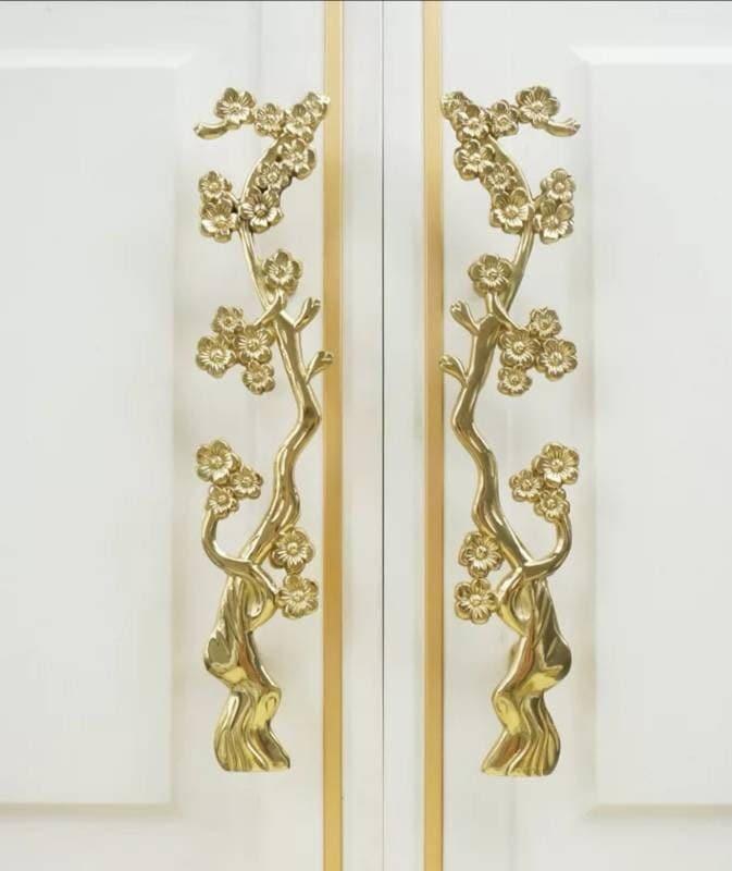 Gold Cherry Blossom Tree Branch Door Knob Handles - Set of 2 Default Title