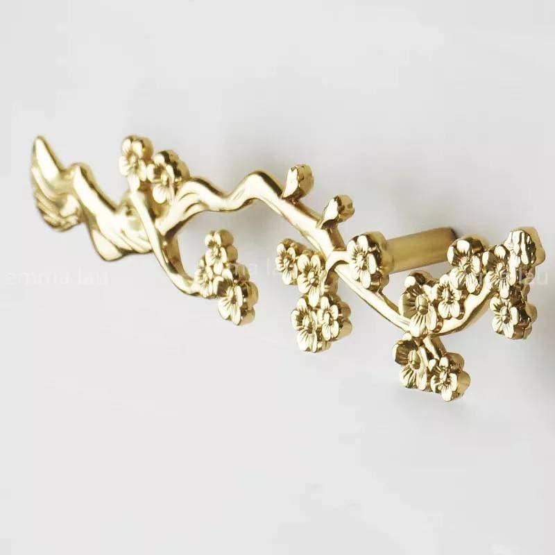 Gold Cherry Blossom Tree Branch Door Knob Handles - Set of 2