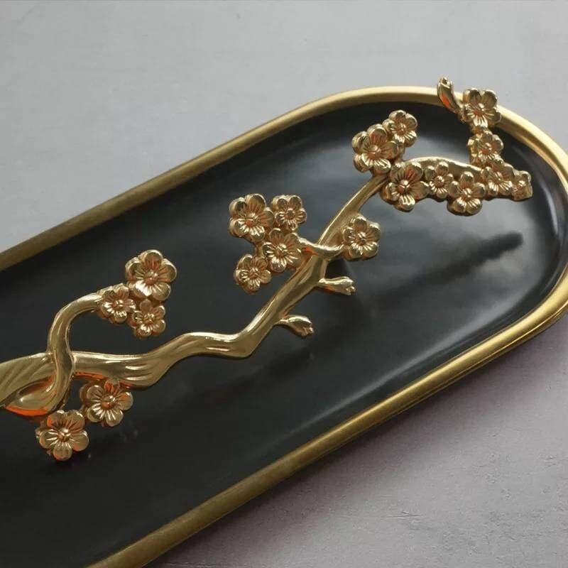 Gold Cherry Blossom Tree Branch Door Knob Handles - Set of 2