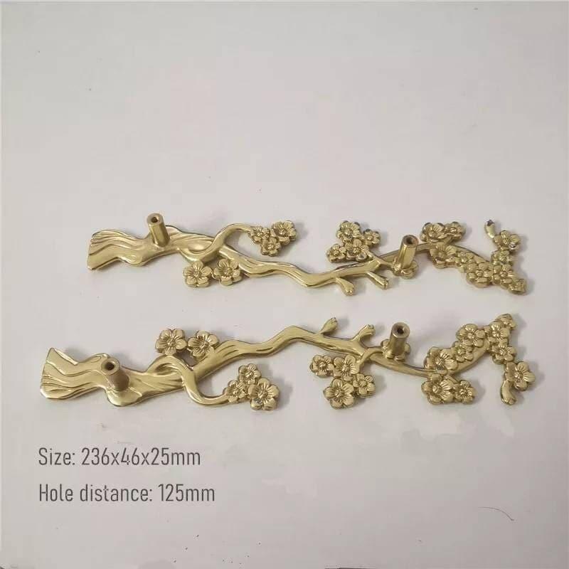 Gold Cherry Blossom Tree Branch Door Knob Handles - Set of 2