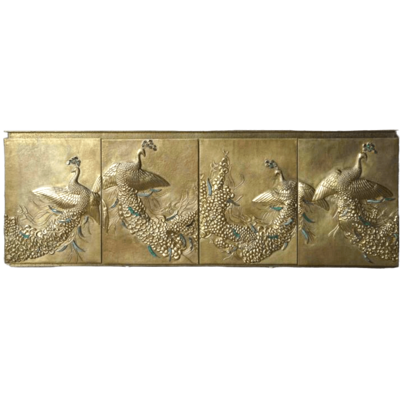 Gold Chinoiserie Peacock Brass Cladding 4 Drawers Cabinet