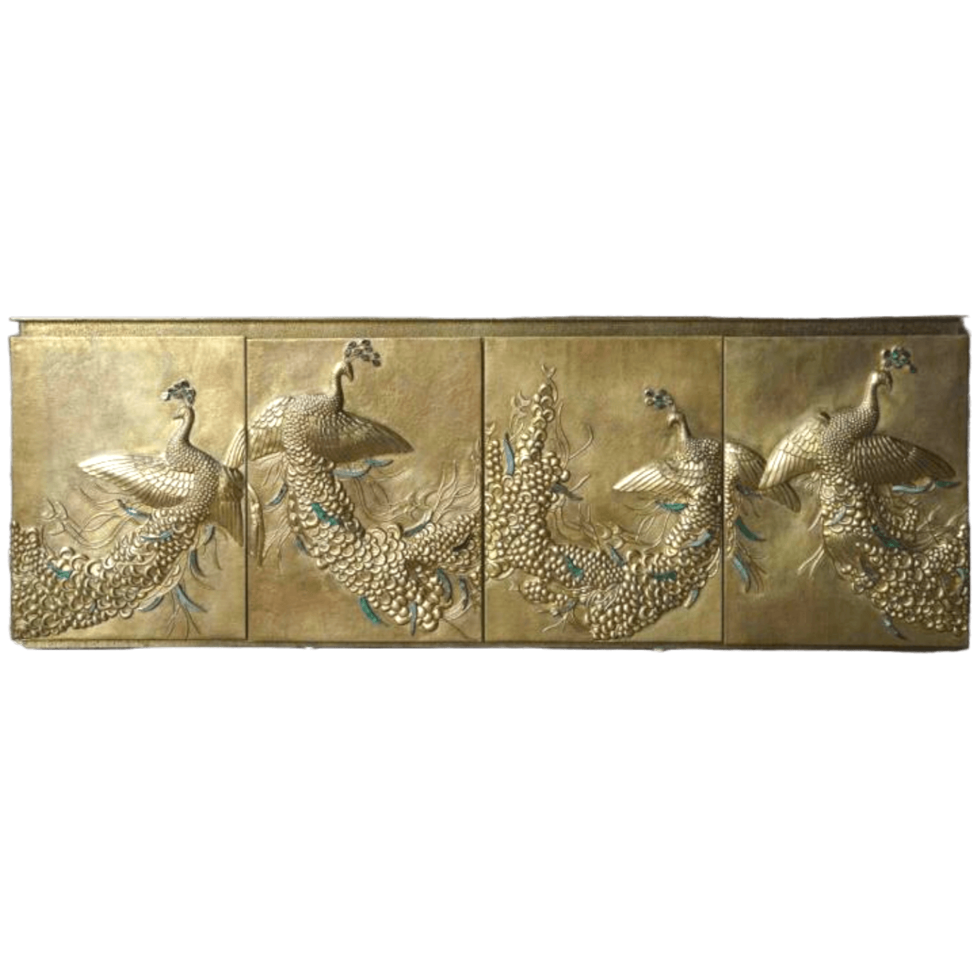 Gold Chinoiserie Peacock Brass Cladding 4 Drawers Cabinet - MAIA HOMES