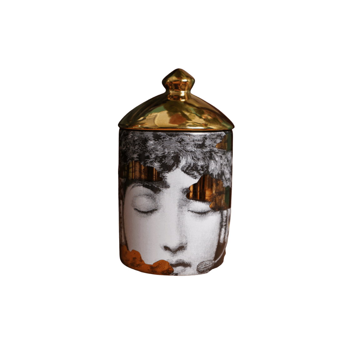 Gold Cloud over Lina Cavalieri Ceramic Aromatherapy Candle Jar with Lid - MAIA HOMES