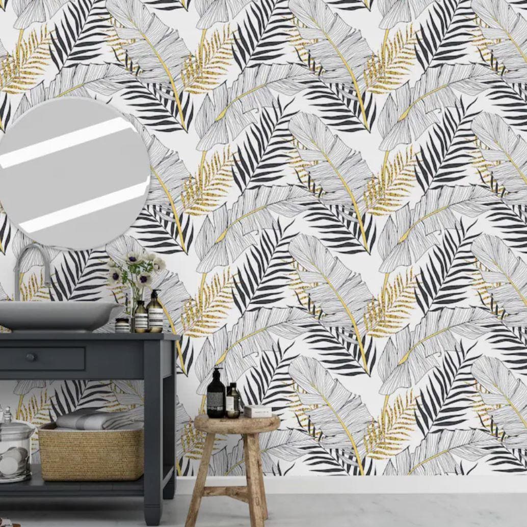 Gold Contrast Black Palm Leaves Wallpaper