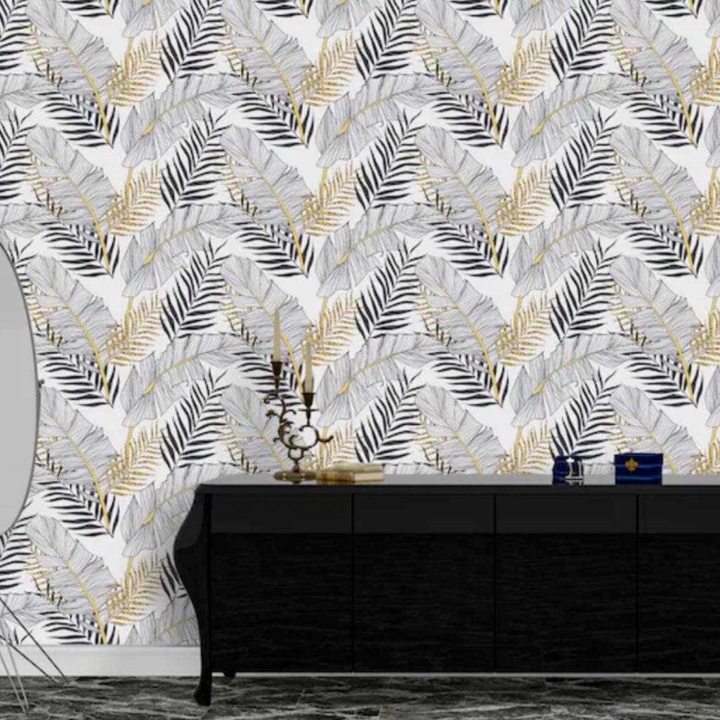 Gold Contrast Black Palm Leaves Wallpaper - MAIA HOMES