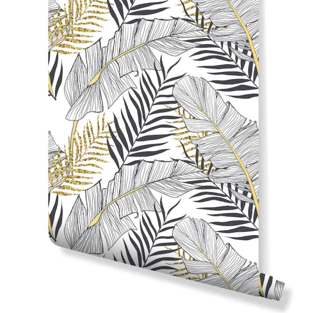 Gold Contrast Black Palm Leaves Wallpaper