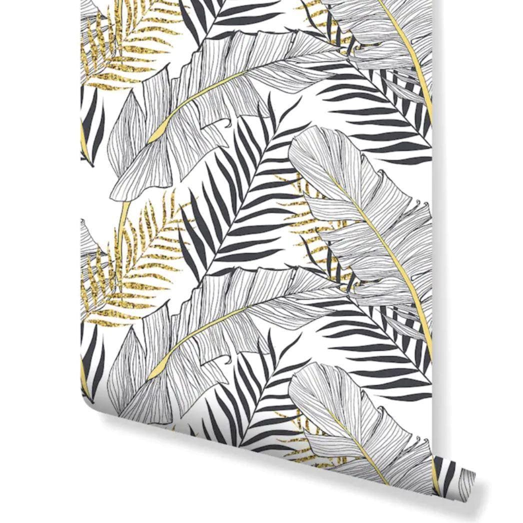 Gold Contrast Black Palm Leaves Wallpaper - MAIA HOMES