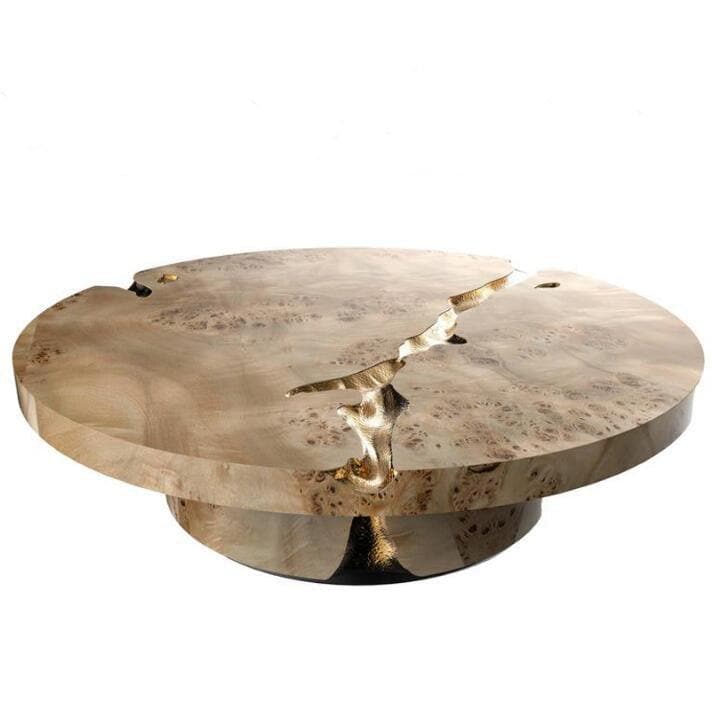 Gold Cracked Round Coffee Table - MAIA HOMES
