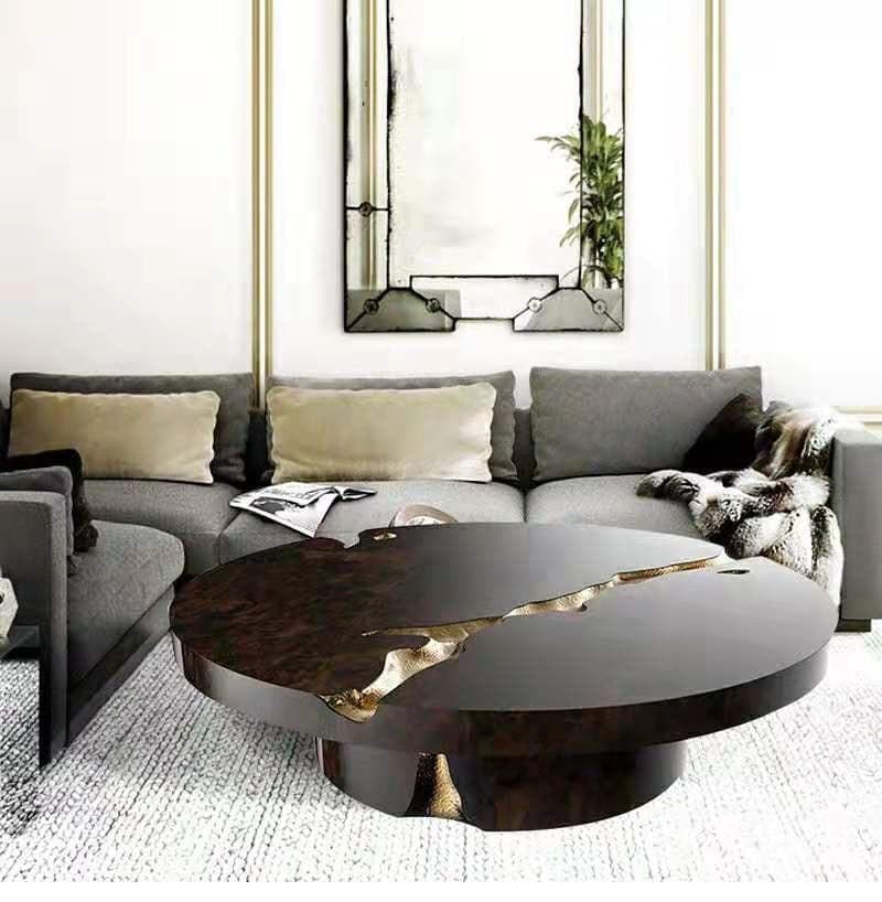 Gold Cracked Round Coffee Table