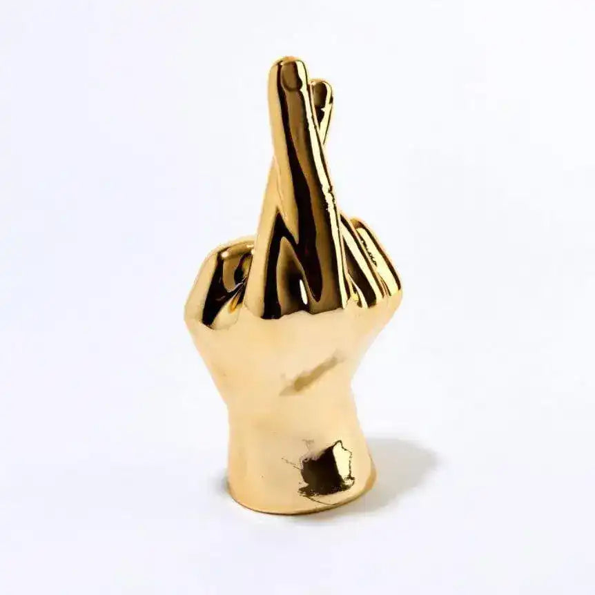 Gold Crossed Finger Decorative Figure