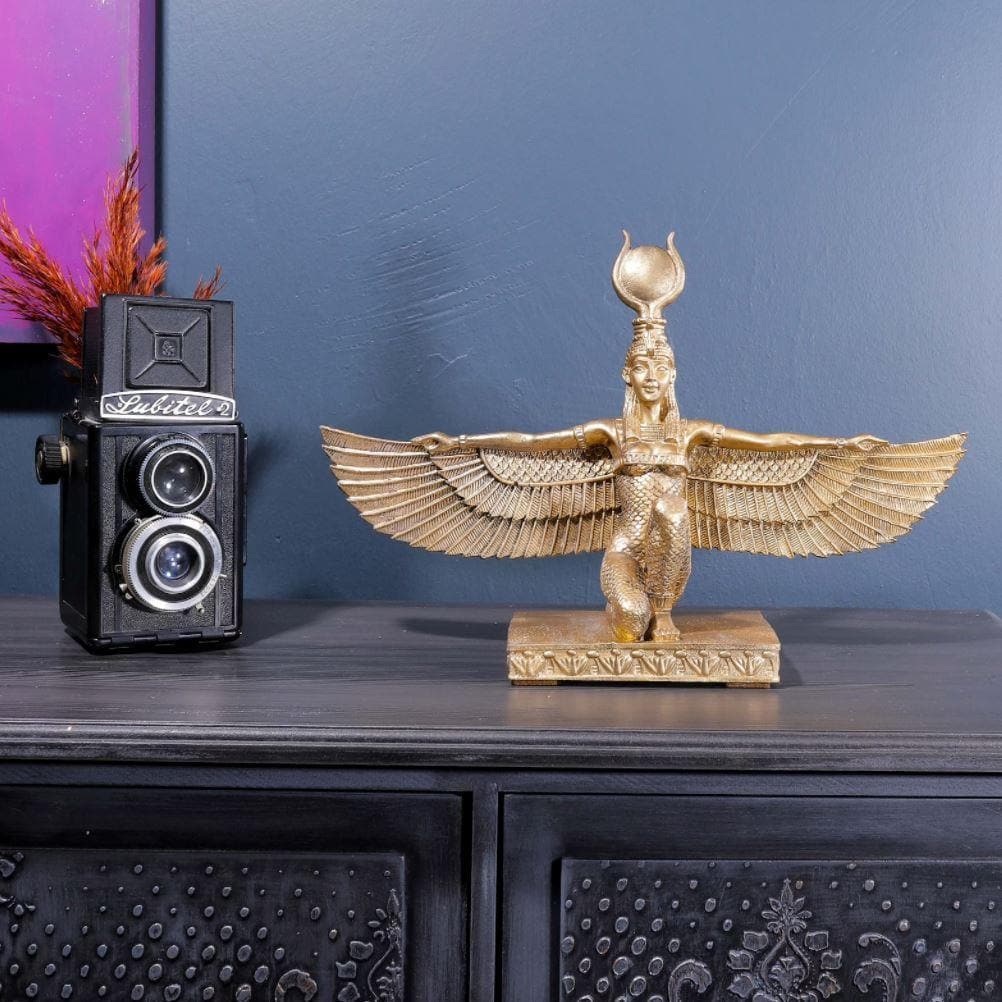 Gold Egyptian Goddess Isis with Wings Sculpture