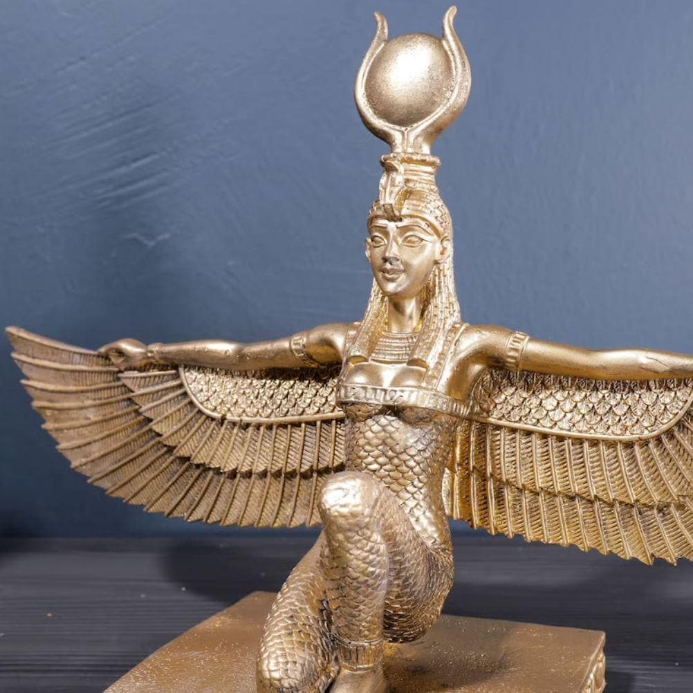 Gold Egyptian Goddess Isis with Wings Sculpture