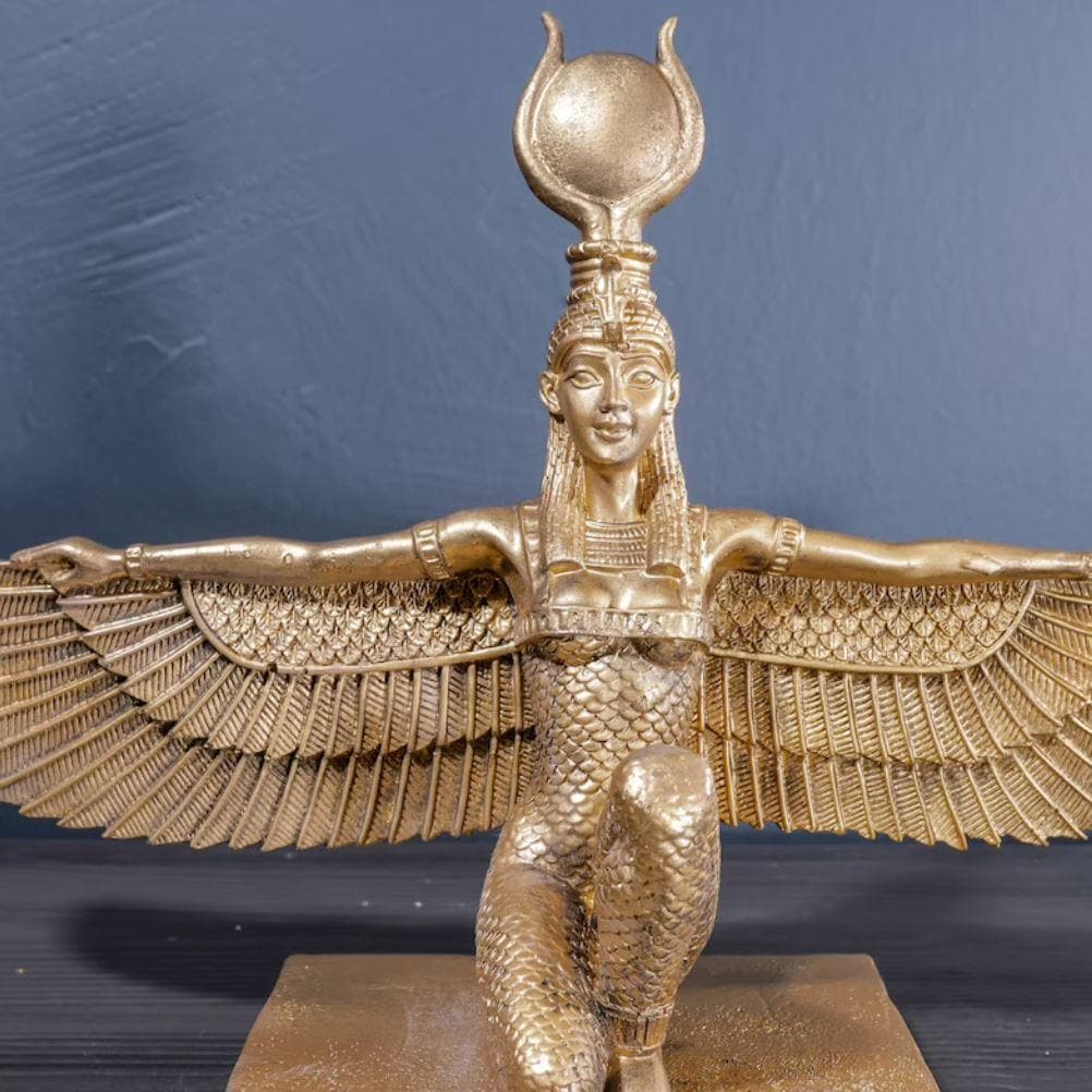 Gold Egyptian Goddess Isis with Wings Sculpture