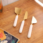 Gold Finish Marble Handle Cheese Knife Pieces, Set of 3