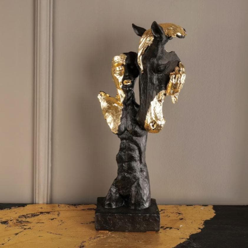 Gold Gilded Black Man & Horse Statue