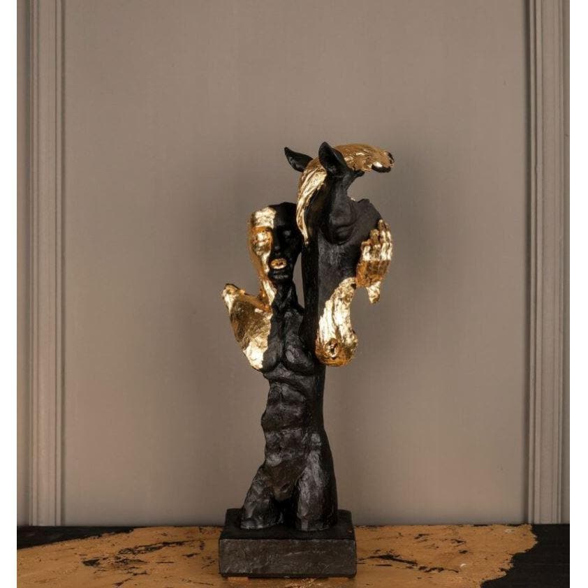 Gold Gilded Black Man & Horse Statue - MAIA HOMES