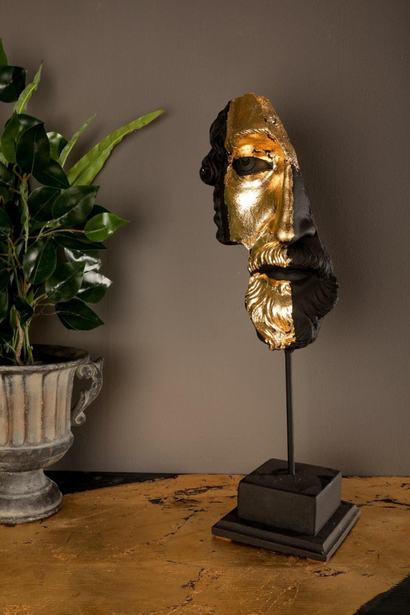 Gold Gilded Black Zeus Bust Sculpture