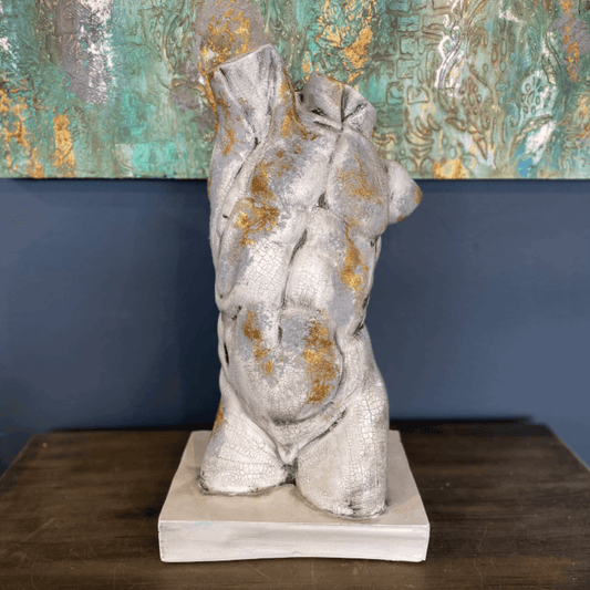 Gold Gilded Cracked Marble Male Torso Sculpture Statue - MAIA HOMES