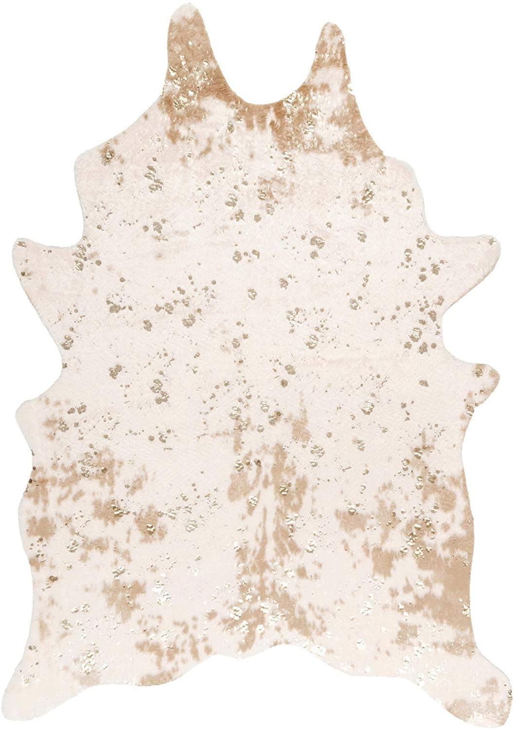 Gold Gilded Faux Cowhide Rug - MAIA HOMES