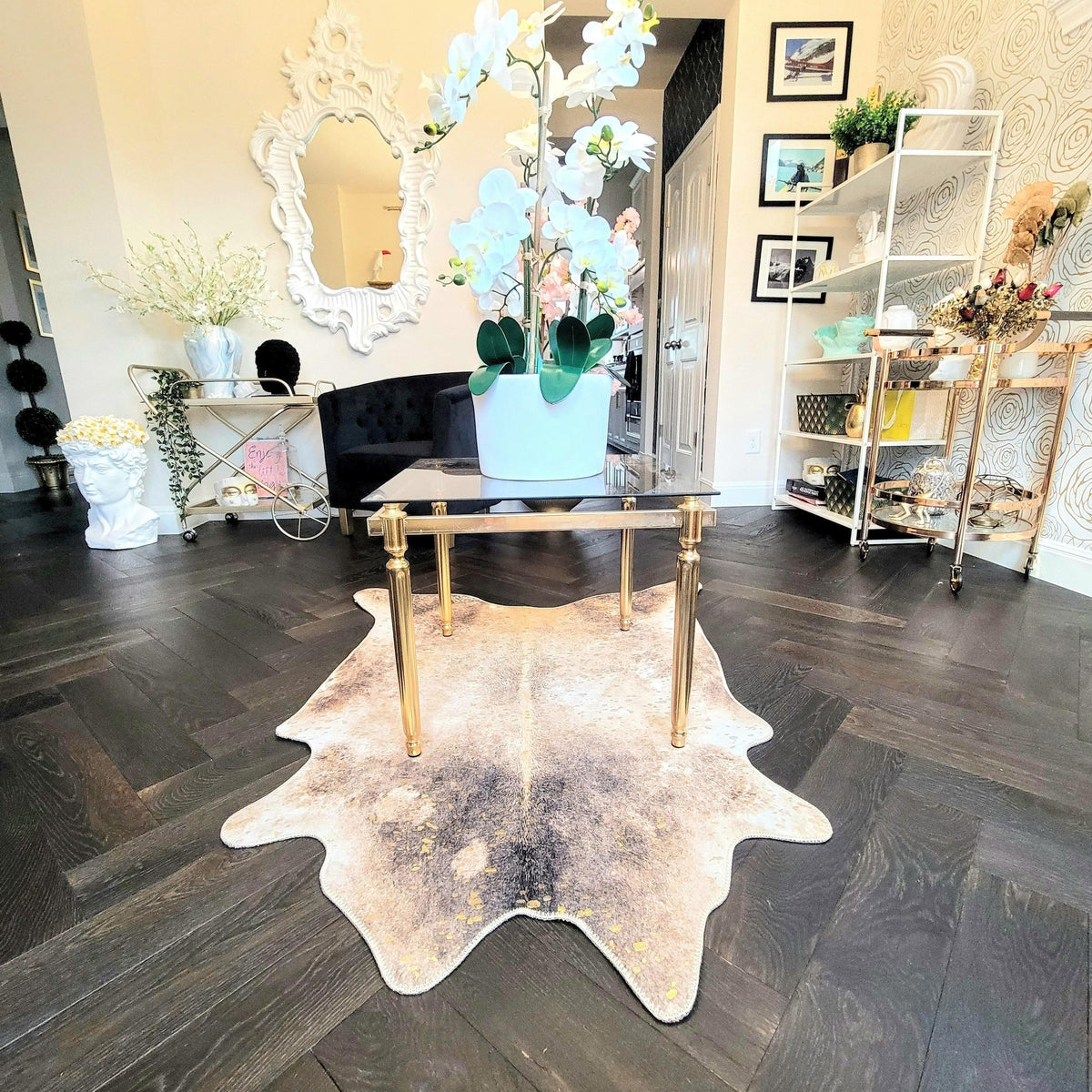 Gold Gilded Faux Cowhide Rug