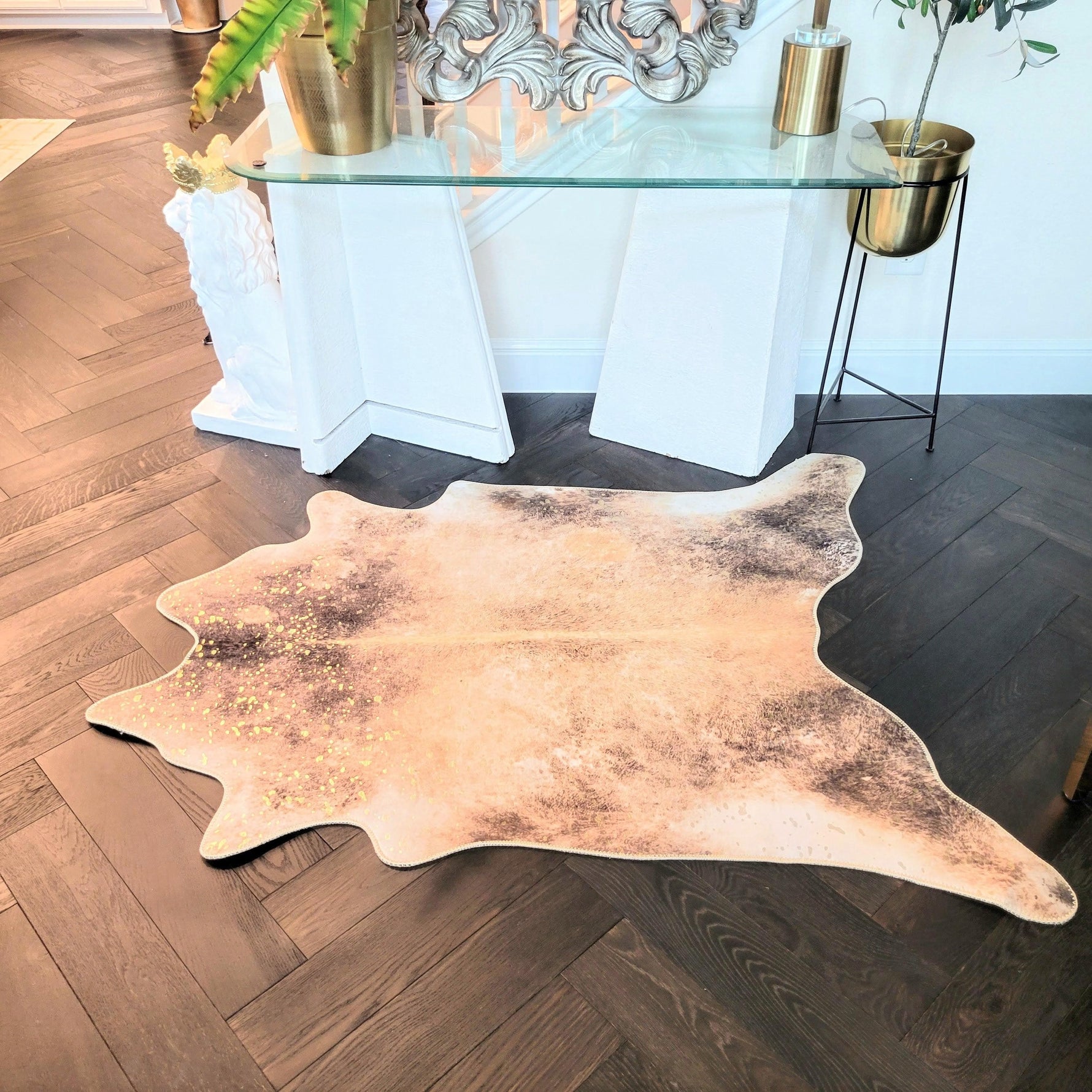 Gold Gilded Faux Cowhide Rug