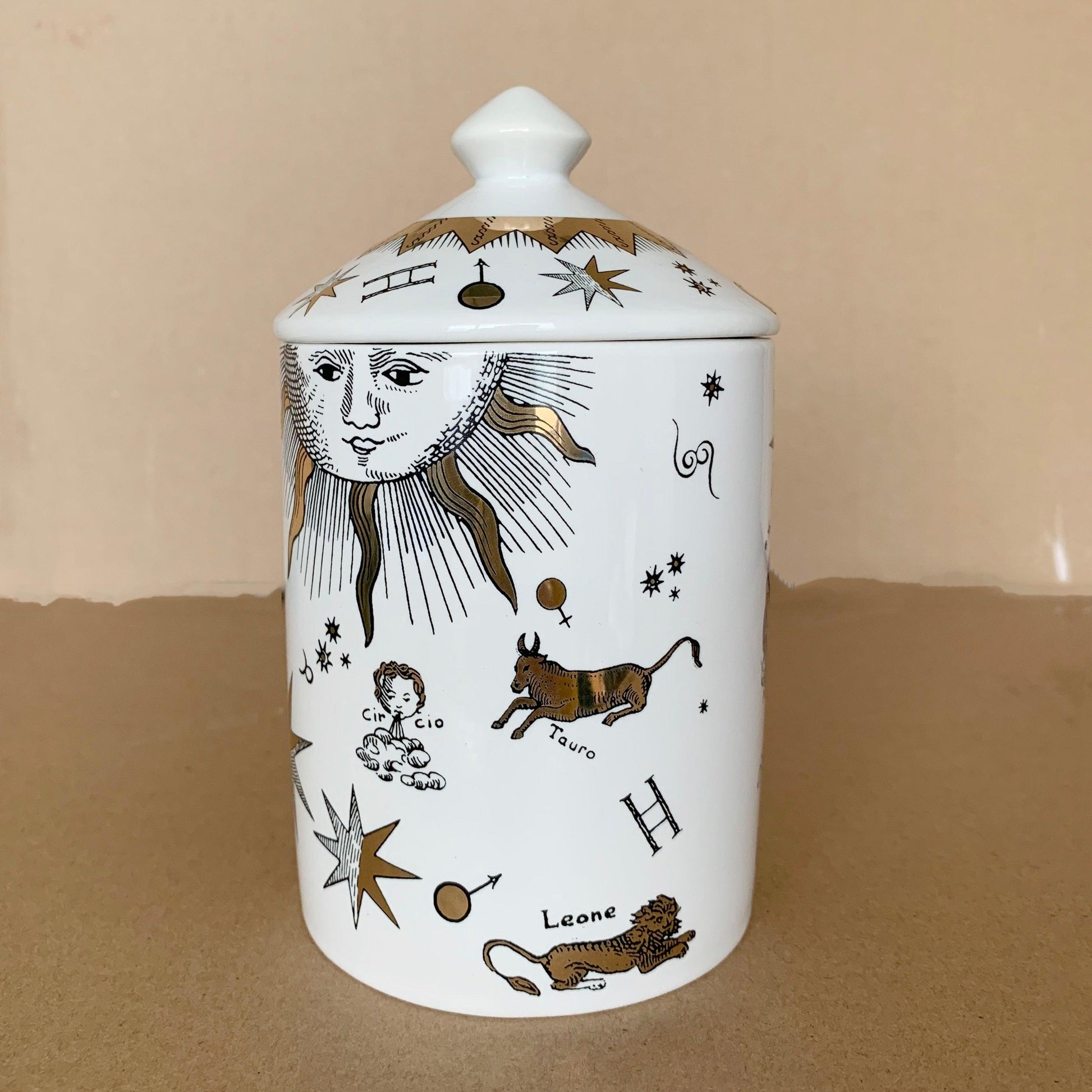 Decorative Ceramic Candle Jar with Gold Lid