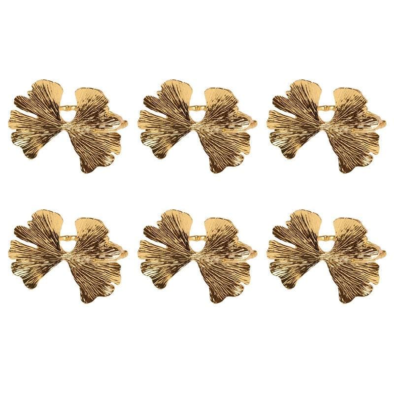 Gold Gingko Leaf Napkin Rings - 6 Pcs Default Title