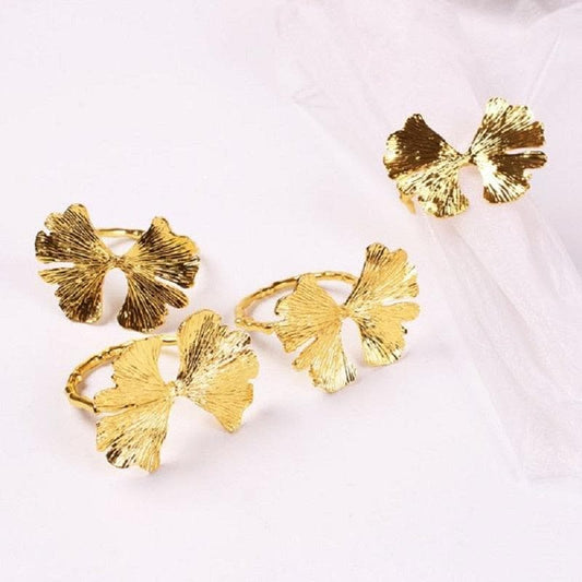 Gold Gingko Leaf Napkin Rings - 6 Pcs - MAIA HOMES