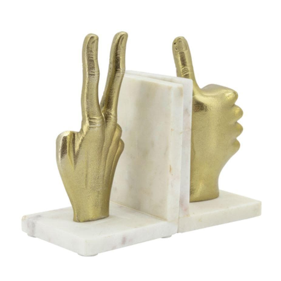 Gold Hand Sign Marble Bookends