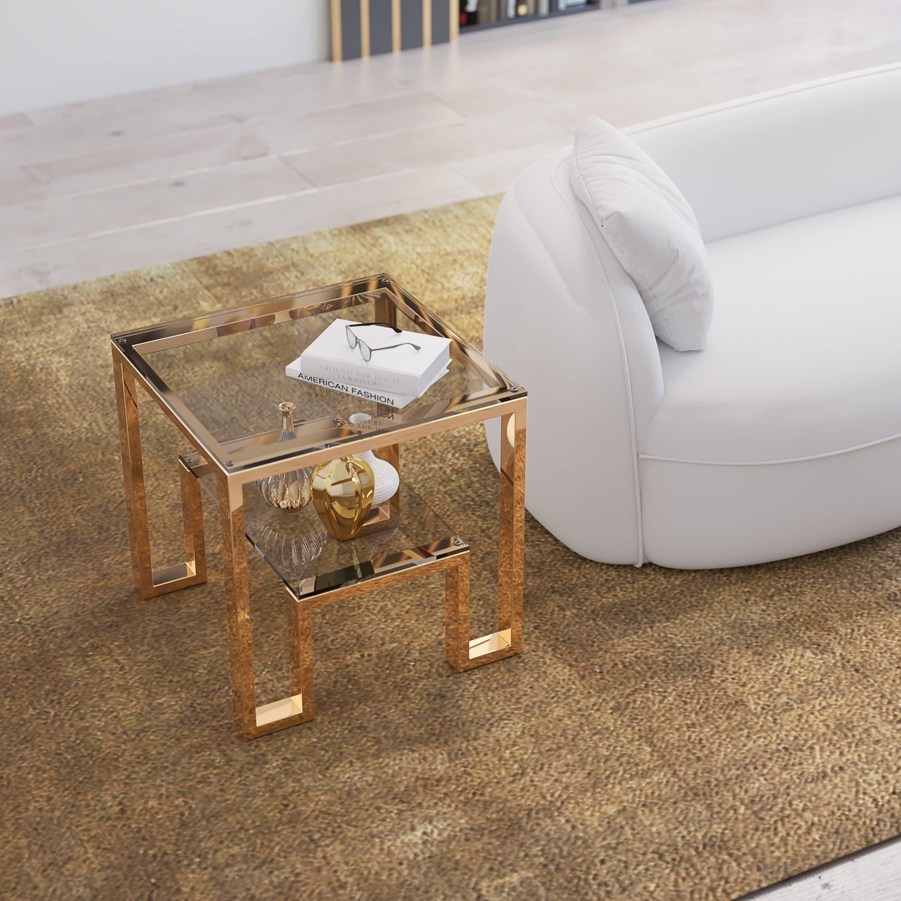 Gold High Polished Glass Side Table