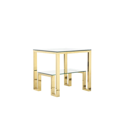 Gold High Polished Glass Side Table High Polish Gold