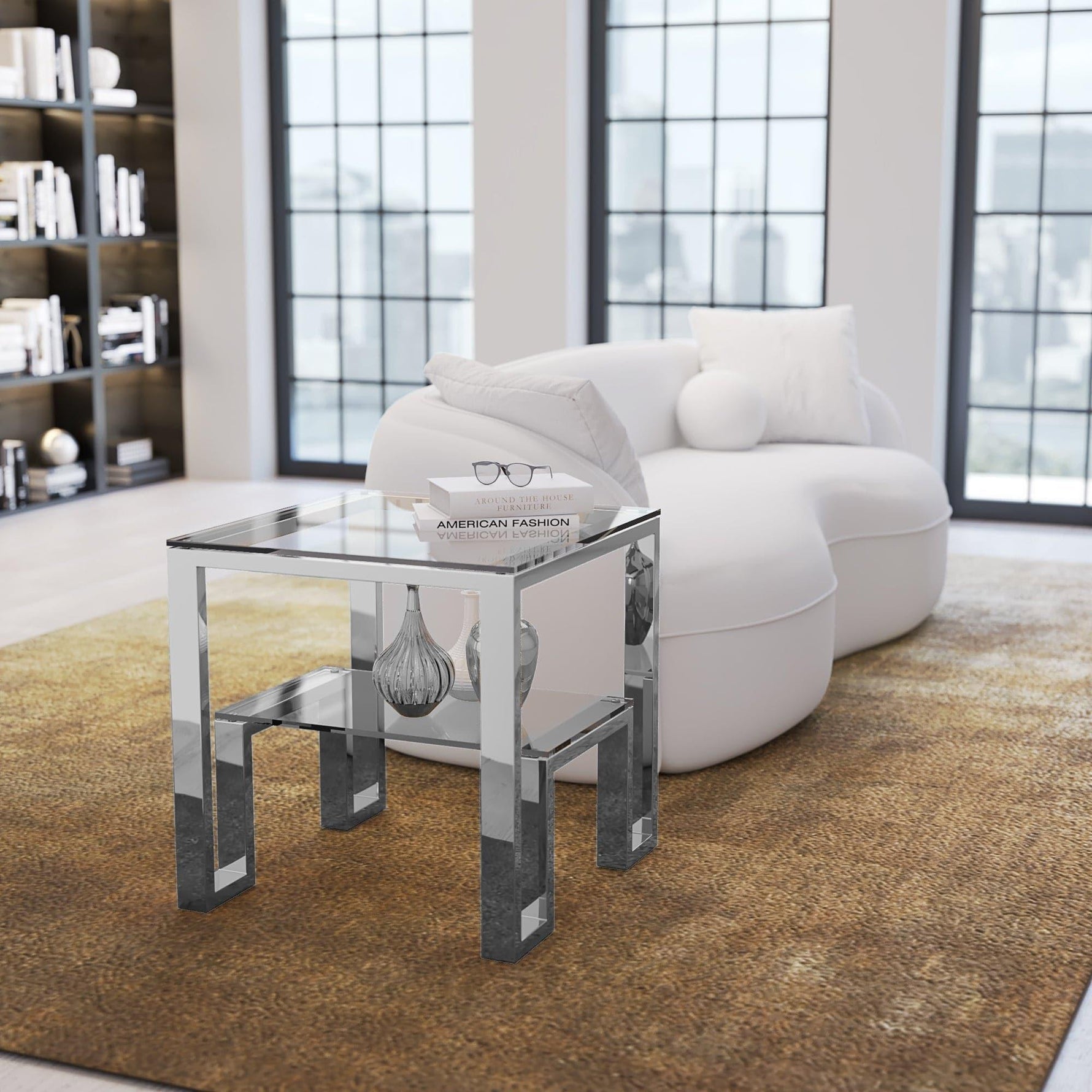 Gold High Polished Glass Side Table