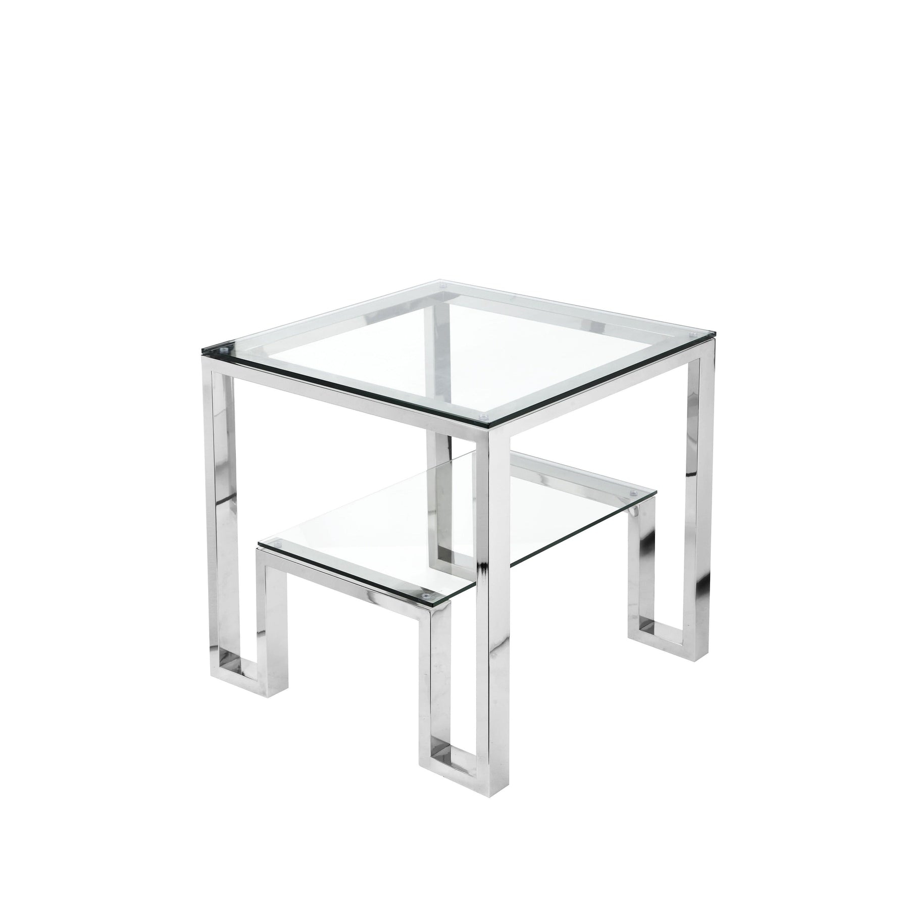 Gold High Polished Glass Side Table High Polish Steel