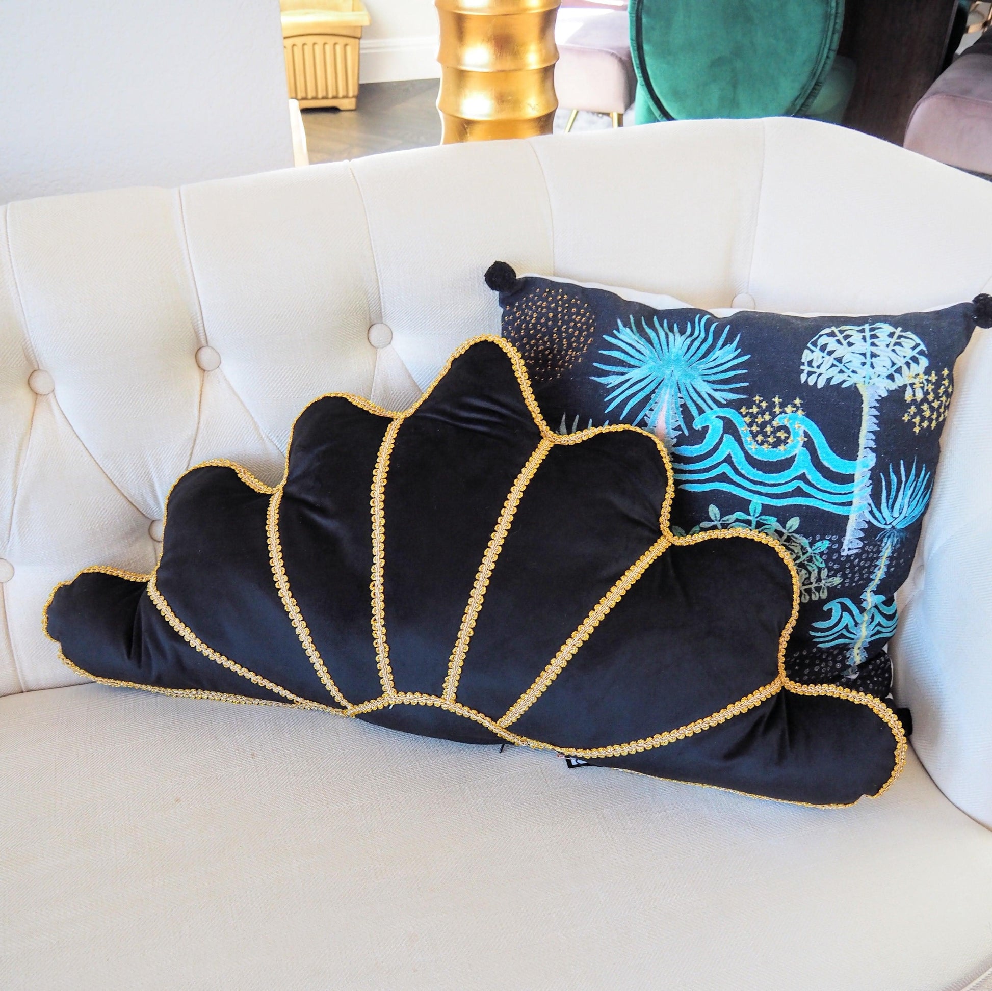 Gold Lace Sunburst in a Shell Pillow - Bright Gold - MAIA HOMES