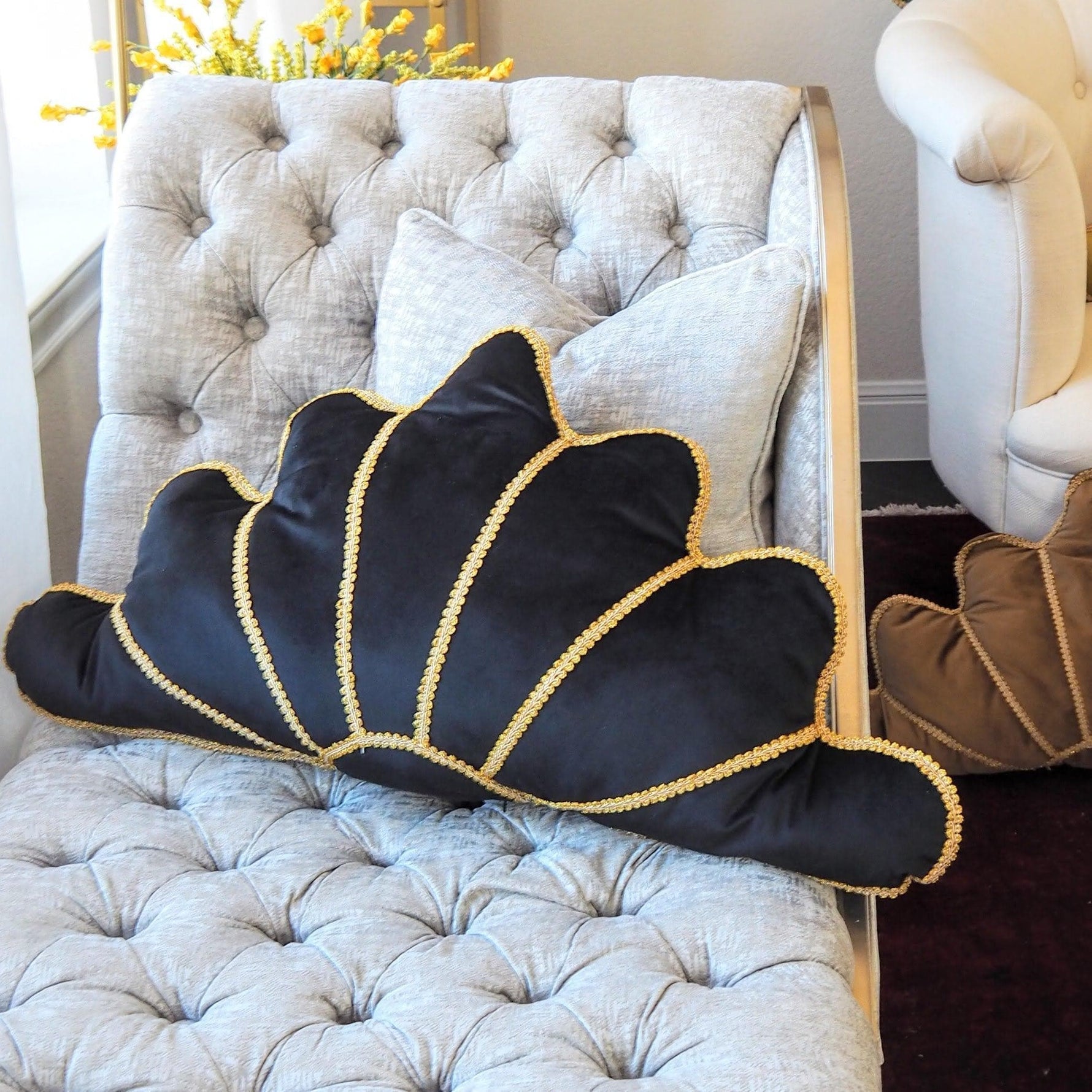 Gold Lace Sunburst in a Shell Pillow - Bright Gold