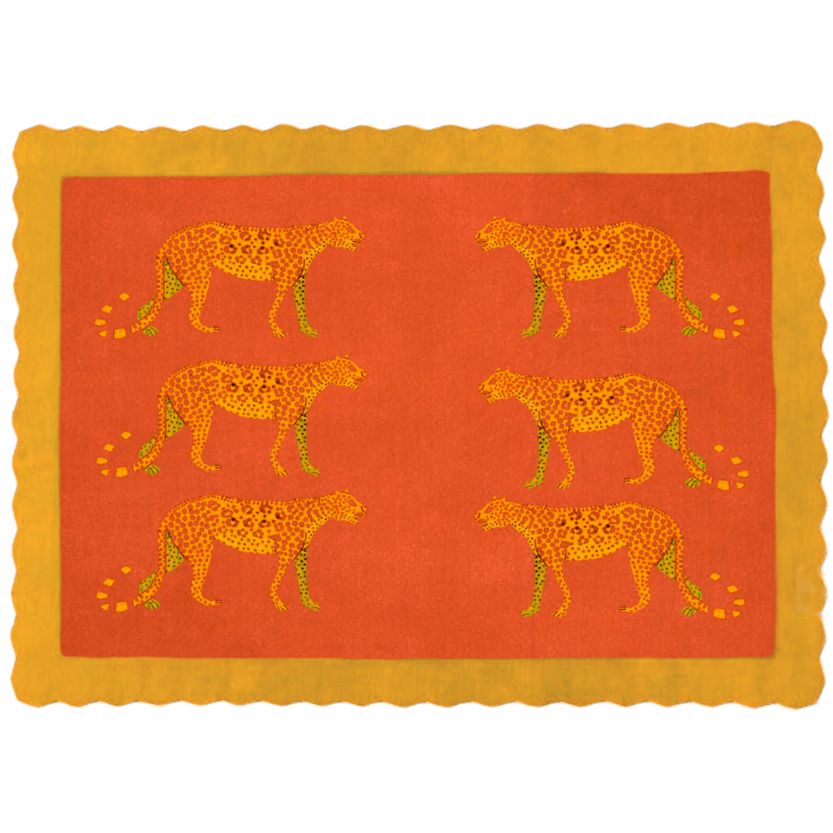 Gold Leopards in the Desert Scalloped Hand-Tufted Wool Rug