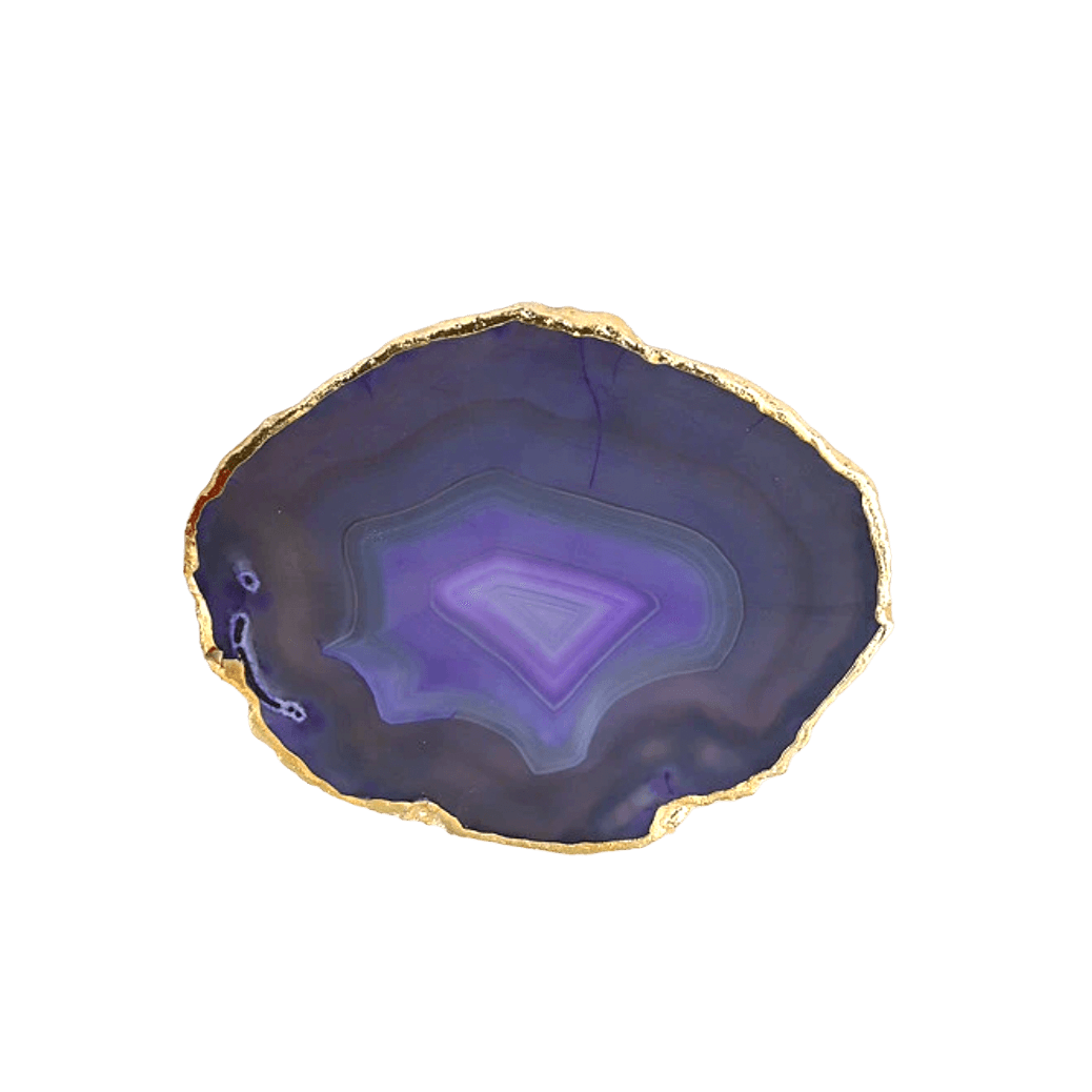 Gold Plated Agate Coaster Set Dark Purple