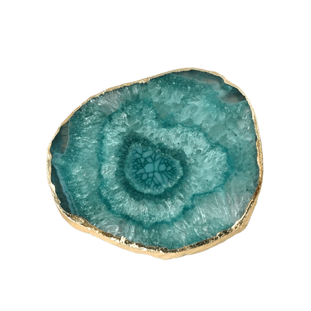 Gold Plated Agate Coaster Set Sea Green