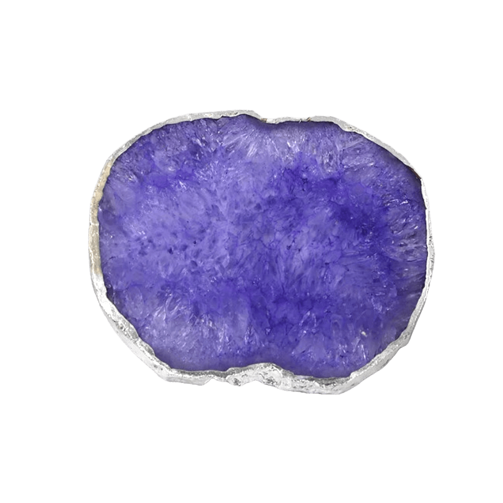 Gold Plated Agate Coaster Set Purple Silver Plated