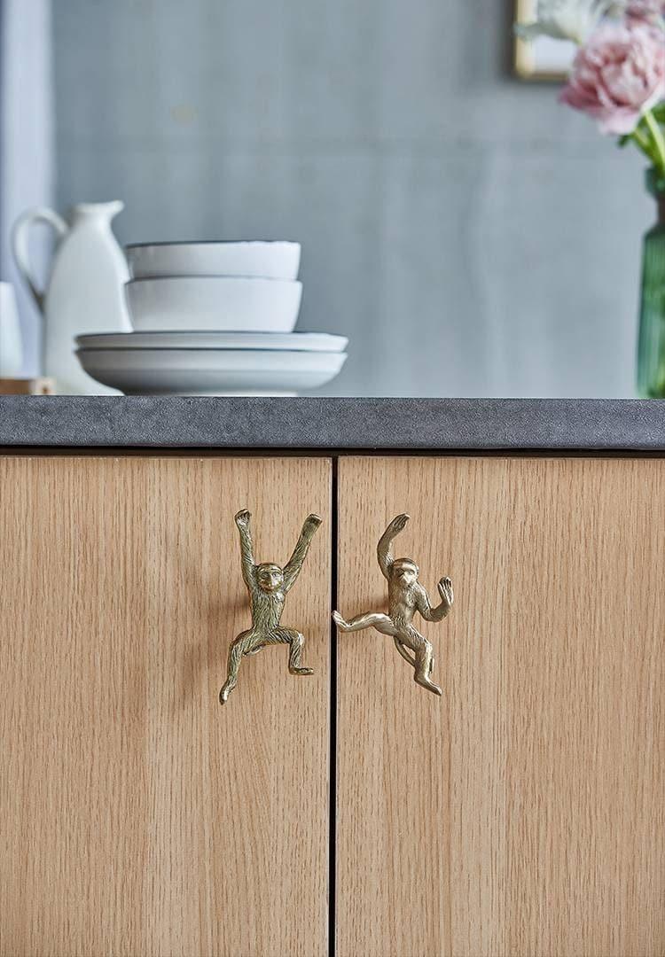 Gold Quirky Monkey Cabinet Drawer Knob Pair