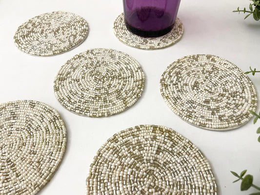 Gold Silver Round Beaded Coaster Set - MAIA HOMES