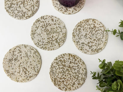 Gold Silver Round Beaded Coaster Set - MAIA HOMES