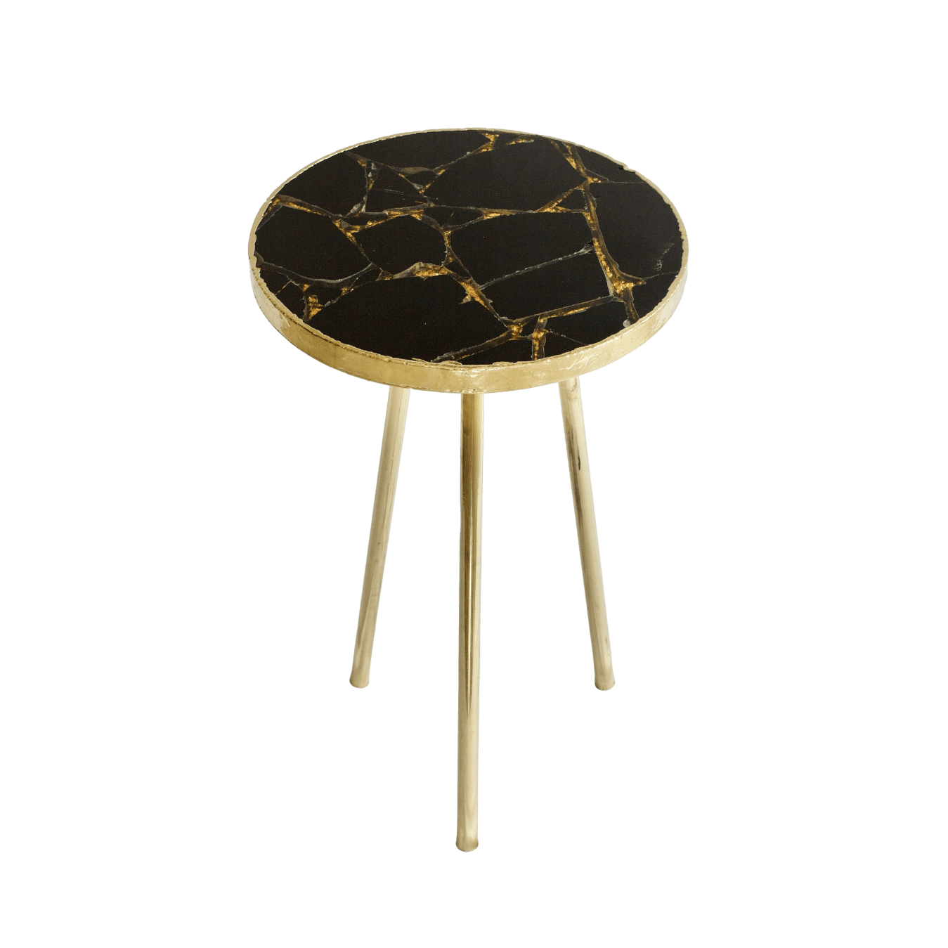 Gold Sparkle Infused Black Agate Round Accent Table