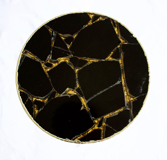 Gold Sparkle Infused Black Agate Round Accent Table - MAIA HOMES