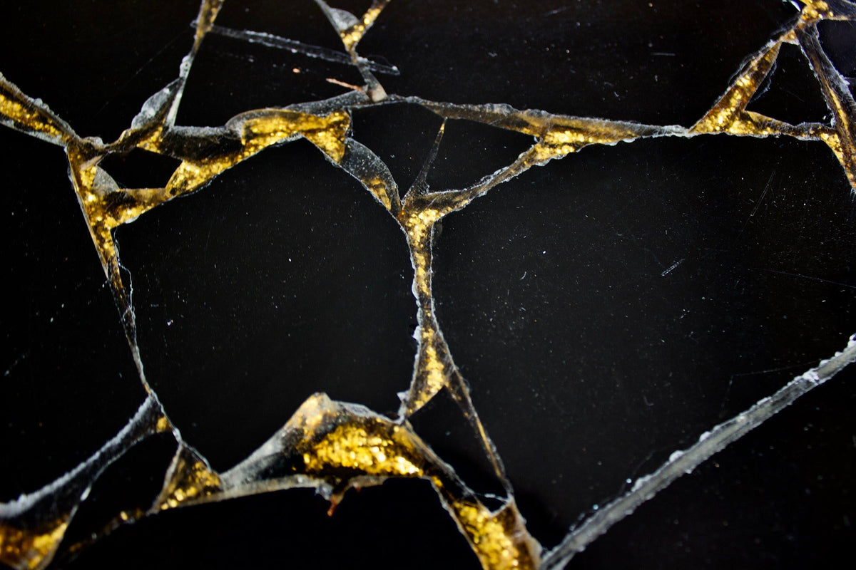 Gold Sparkle Infused Black Agate Round Accent Table