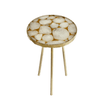 Gold Sparkle Infused White Agate Round Coffee Side Table