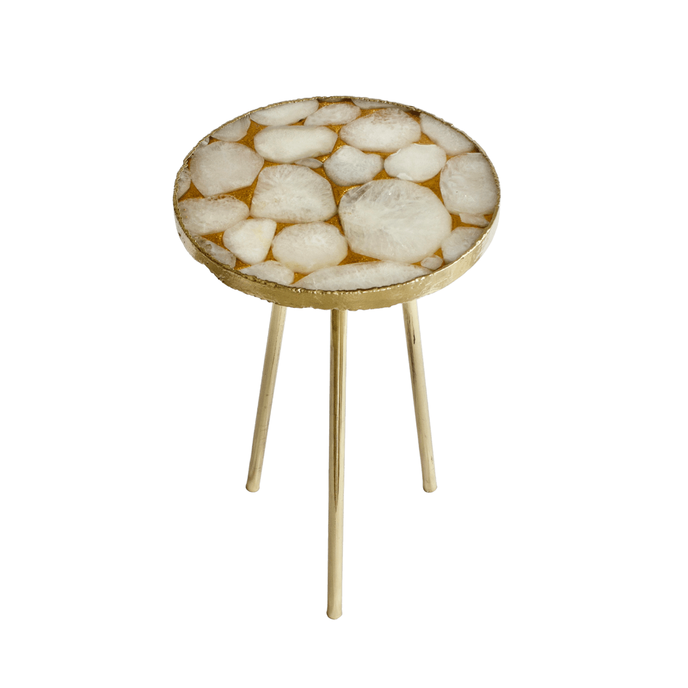 Gold Sparkle Infused White Agate Round Coffee Side Table